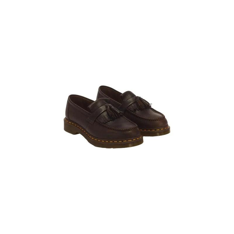 Dunkelbraune Leder-Quastenslipper mit gelben Ziernähten von Dr. Martens, Herren-Ledermokassins, braun, Adrian