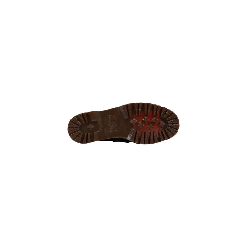 Schwarze Herren-Mokassins aus Leder mit brauner Gummisohle, strukturiertem Profil und Dr. Martens-Logo.