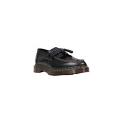 Dr. Martens Herren-Ledermokassin, schwarz, zum Hineinschlüpfen, mit Quasten, gelben Ziernähten und dicker brauner Sohle