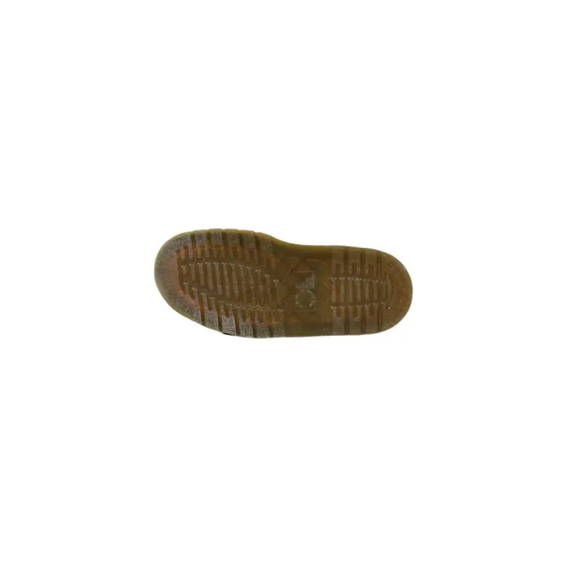 Braune Gummisohle mit profiliertem Profil an Dr. Martens Herren-Lederpantoffeln mit schwarzer Schnalle und offener Zehenpartie