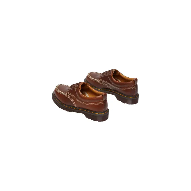 Dr. Martens Herren Lowell Schnürschuhe aus butterscotchbraunem Leder mit gelben Ziernähten und dicker Gummisohle