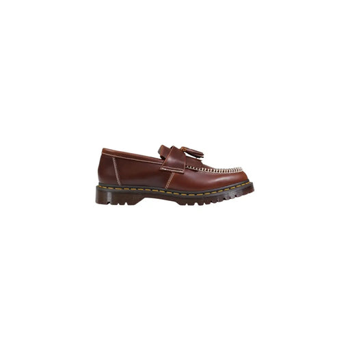 Dr Martens men moccassin brown leather tassel loafer with yellow stitching and chunky rubber sole spring summer shoes