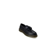Black leather tassel loafer with yellow stitching and rubber sole from dr martens mens slip on shoes black fall winter collection