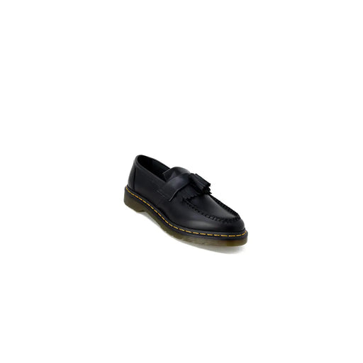 Black leather tassel loafer with yellow stitching and rubber sole from dr martens mens slip on shoes black fall winter collection