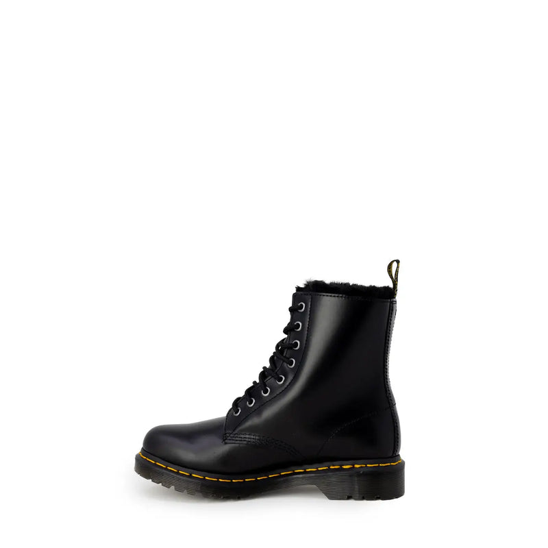 Back view of Dr Martens women black leather boots designed for fall and winter wear