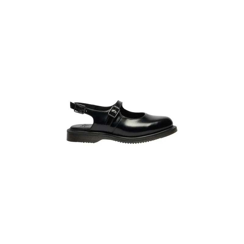 Black patent leather mary jane sandal with buckle strap and rubber sole by Dr Martens for women