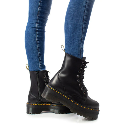 Dr. Martens Damen-Schnürstiefel aus schwarzem Leder, Größe 4, mit schwarzem Leder-Obermaterial und Schnürdesign