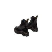 Dr Martens women black leather lace boots size 4 showing the back side of the boot with stitching details