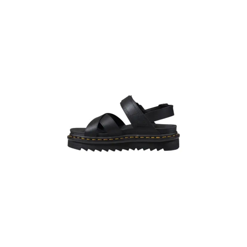 Dr. Martens schwarze Plateau-Sandalen aus Leder mit klobiger Sohle und gelben Ziernähten