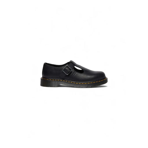 Schwarze Leder-Slipper für Damen von Dr. Martens, von hinten gesehen