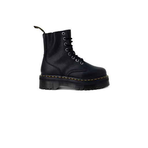 Schwarze Dr. Martens Damenstiefel aus Leder mit schwarzen Schnürsenkeln, Größe 4, von hinten abgebildet