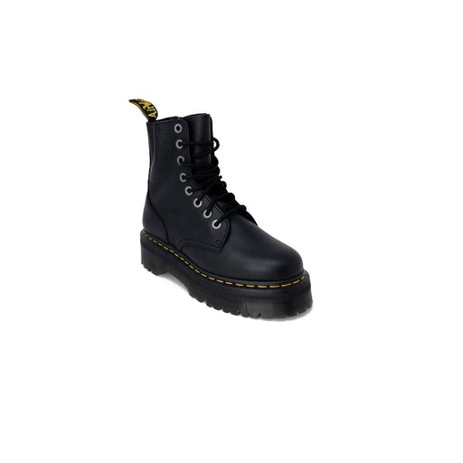 Schwarze Dr. Martens Damen-Lederstiefel mit schwarzen Schnürsenkeln, Größe 4, von hinten abgebildet.