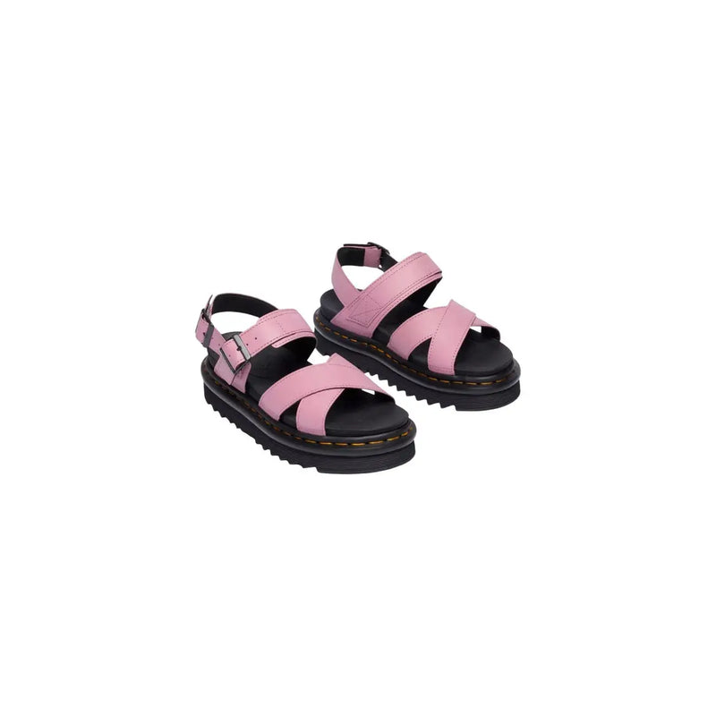 Dr martens women sandals pink leather voss ii with black rubber soles and silver buckle details