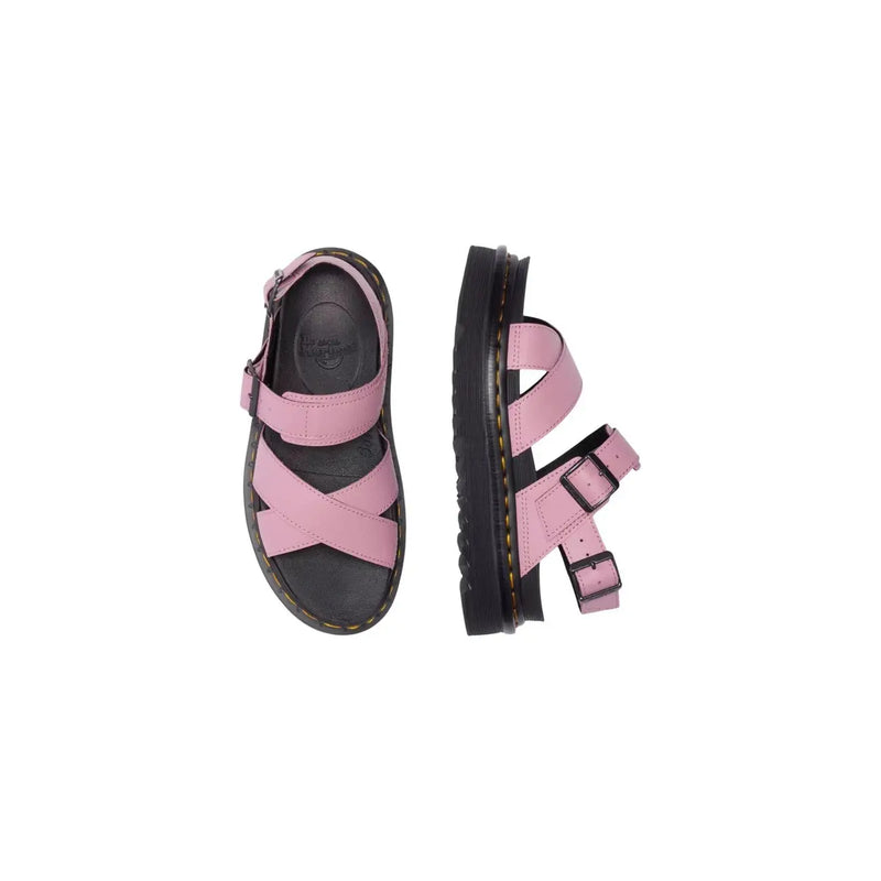 Dr martens women sandals pink leather voss ii buckle with black rubber soles and adjustable straps