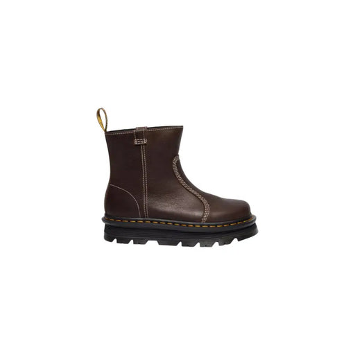 Dr Martens women’s brown leather ankle boots with yellow stitching and black rubber sole
