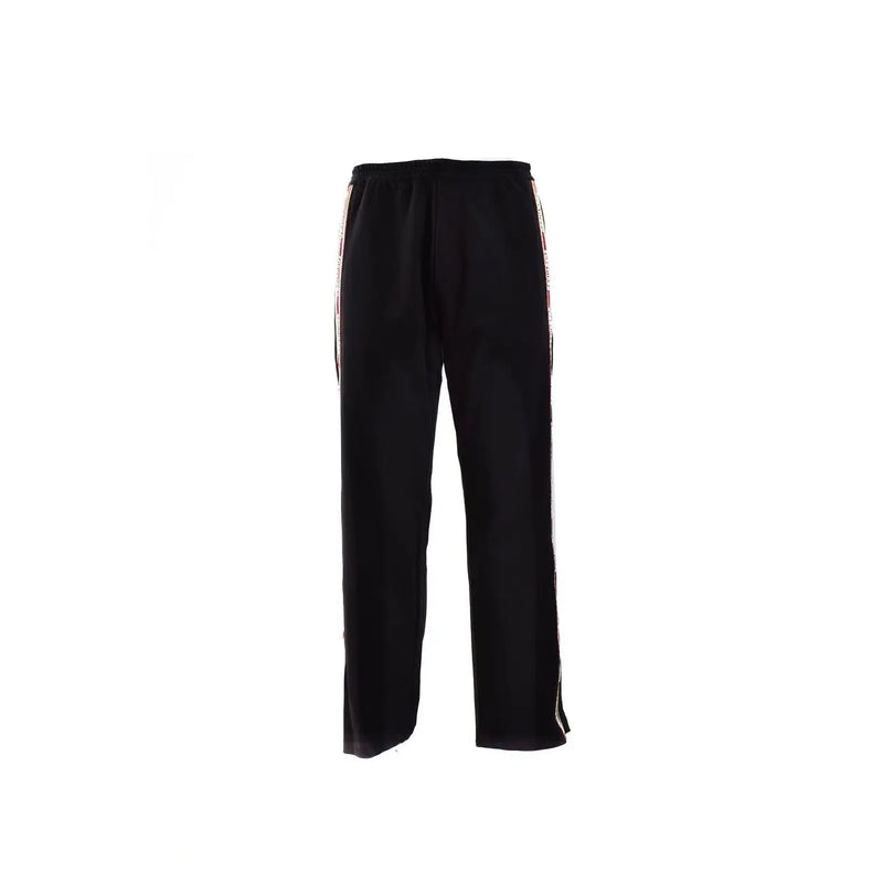 Dsquared men black cotton blend trousers featuring white and red striped side panels on athletic pants