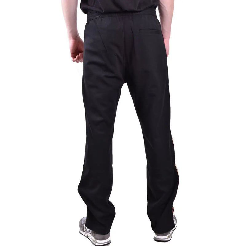 Dsquared men black cotton blend trousers with a drawstring waistband and subtle side stripes in athletic style