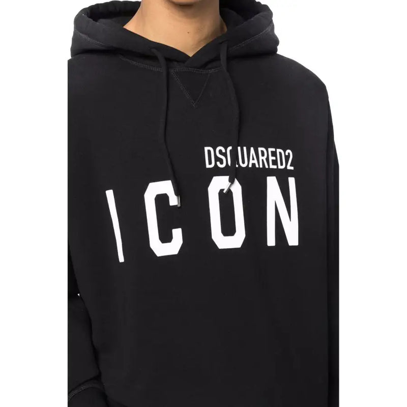 Black Dsquared2 cotton hoodie with ICON graphic for men in fall winter collection