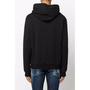 Dsquared men black cotton hooded sweatshirt with simple solid design and ribbed cuffs for fall winter use