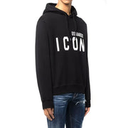 Black cotton hooded sweatshirt with DSQUARED2 ICON in white text for men