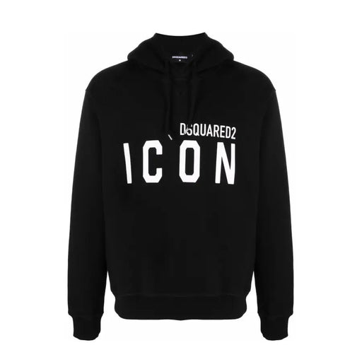 Dsquared men black cotton hooded fall winter sweatshirt with bold white icon lettering across the chest