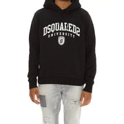 Schwarzer Dsquared2 Baumwollhoodie mit weißem Dsquared2 Universitätslogo und Schildemblem-Print