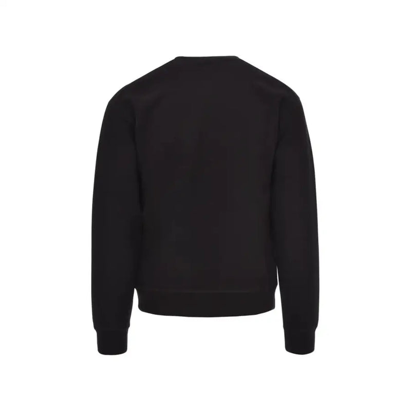 Dsquared men black cotton crewneck sweatshirt with ribbed cuffs and hem featuring a printed design