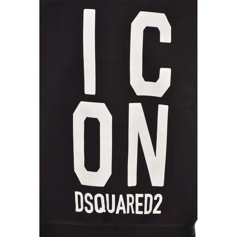 Black cotton round neck sweatshirt with white ICON graphic and DSQUARED2 branding