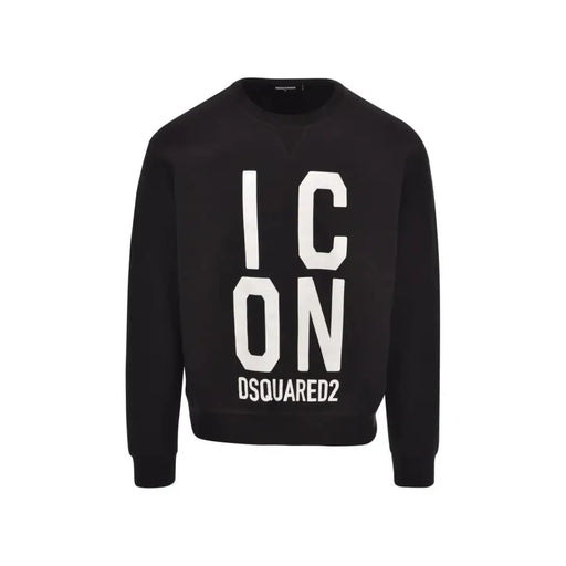 Dsquared men black cotton round neck sweatshirt with bold white icon lettering and brand name printed below