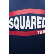 Dsquared Herren-Kapuzenpullover aus Baumwolle mit blauem Aufdruck, marineblau mit auffälliger weißer, quadratischer Schrift und roten Streifen mit dem Aufdruck „1960“.
