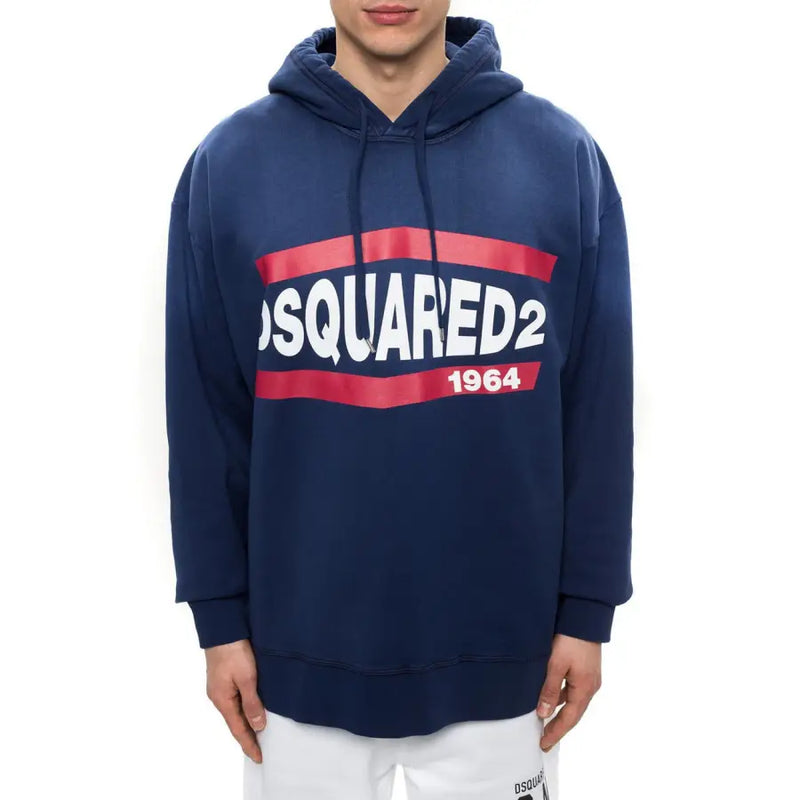 Marineblauer Dsquared2 Baumwoll-Kapuzenpullover mit auffälligem rot-weißem Logo auf der Brust für Herren