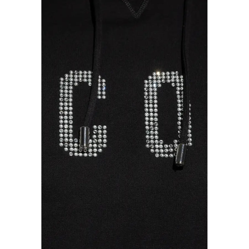 Schwarz Dsquared Herren-Baumwoll-Hoodie mit Rundhalsausschnitt und „Co“-Buchstaben, verziert mit funkelnden Strasssteinen.