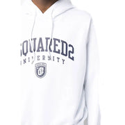Dsquared Herren-Hoodie-Sweatshirt, weiß, aus Baumwolle, mit dunkelgrauem Squared2-Universitätslogo und Schildemblem
