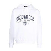 Weißer Dsquared2-Baumwollhoodie mit marineblauem Dsquared2-Universitätsbogenlogo und Wappenemblem auf der Vorderseite