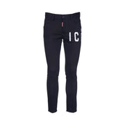 Schwarzer Slim-Fit Dsquared Herrenjeans mit auffälligem weißen IC-Schriftzug und rotem Bundetikett für Herbst und Winter B44373