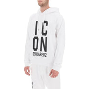 Dsquared Herren-Kapuzenpullover aus weißer Baumwolle mit kräftigem schwarzem Aufdruck icon Schriftzug und Markenlogo auf der Vorderseite