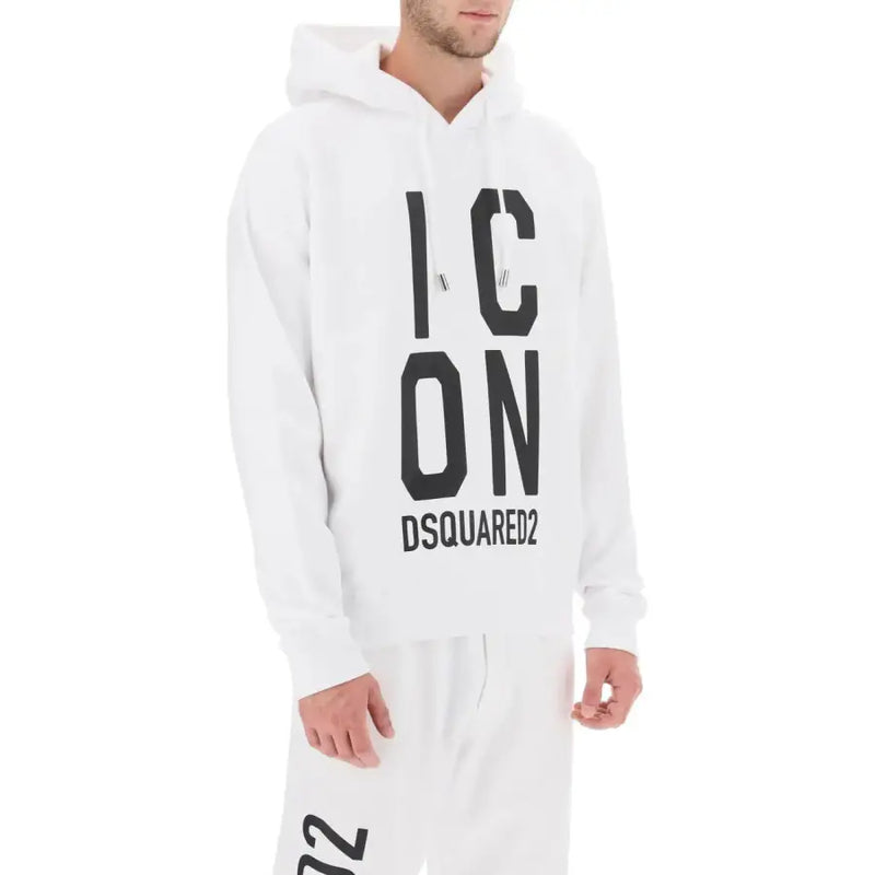 Dsquared Herren-Kapuzenpullover aus weißer Baumwolle mit kräftigem schwarzem Aufdruck icon Aufdruck über der Brust