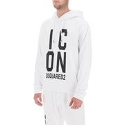 Dsquared men white cotton hooded sweatshirt with bold black icon lettering and brand logo on the front