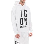 Dsquared men white cotton hooded sweatshirt with bold black icon print across the chest