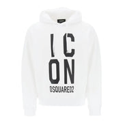 Dsquared Weißer Herren-Baumwollhoodie mit kräftigem schwarzen Aufdruck icon Schriftzug und Markennamen auf der Vorderseite
