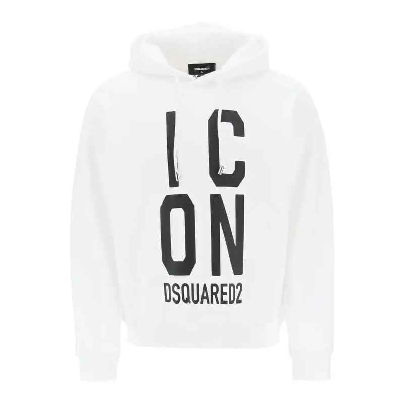 Dsquared Weißer Herren-Baumwollhoodie mit kräftigem schwarzen Aufdruck icon Schriftzug und Markennamen auf der Vorderseite