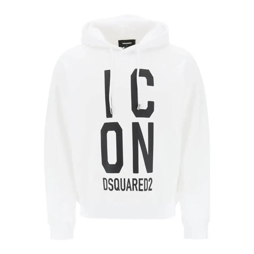 Dsquared Weißer Herren-Baumwollhoodie mit kräftigem schwarzen Aufdruck icon Schriftzug und Markennamen auf der Vorderseite
