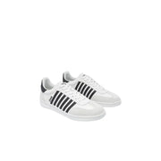 Dsquared Weiße, sportliche Herren-Sneaker aus Leder zum Hineinschlüpfen mit schwarzen Streifen und einem eleganten, minimalistischen Design