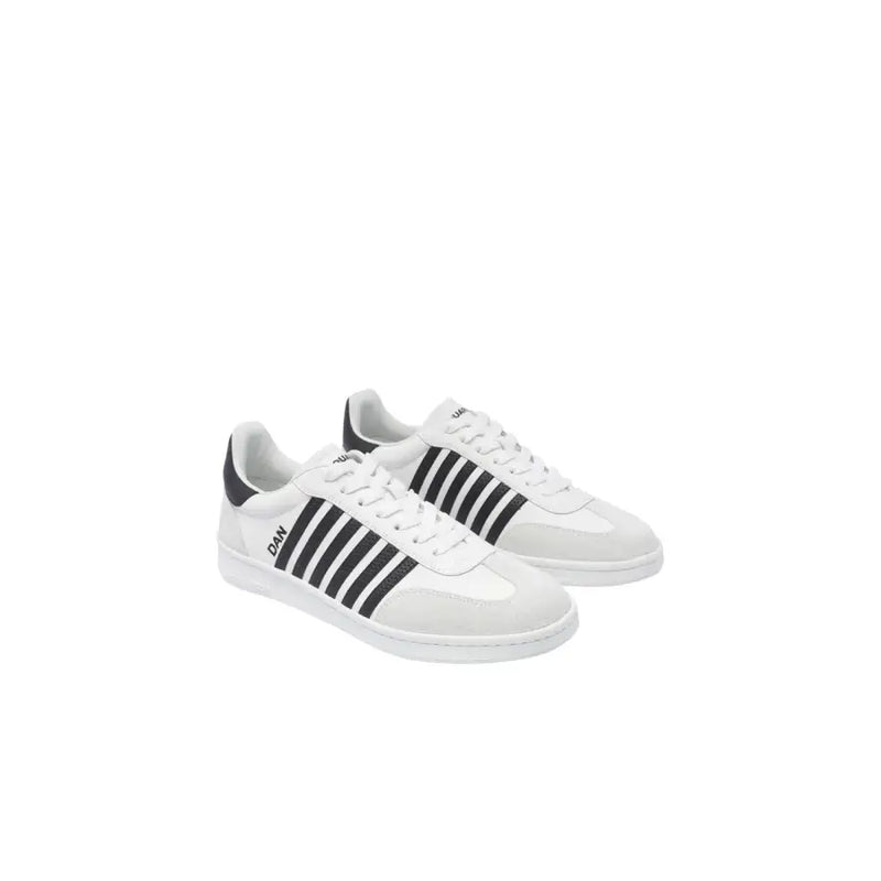 Dsquared Weiße, sportliche Herren-Sneaker aus Leder zum Hineinschlüpfen mit schwarzen Streifen und einem eleganten, minimalistischen Design