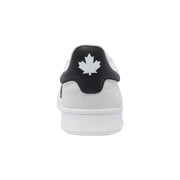 Dsquared men white leather slip on sporty sneakers with white suede and black heel tab featuring maple leaf logo