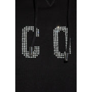 Dsquared Schwarzer Herren-Kapuzenpullover aus Baumwolle mit dem Schriftzug „Co“, verziert mit funkelnden Strasssteinen auf der Vorderseite