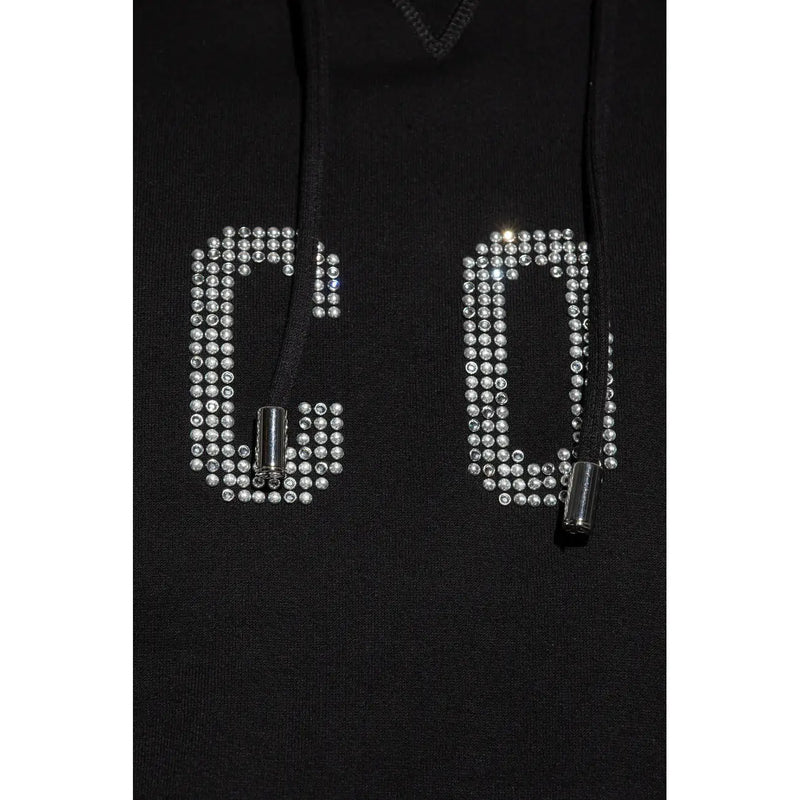 Dsquared Schwarzer Herren-Kapuzenpullover aus Baumwolle mit dem Schriftzug „Co“, verziert mit funkelnden Strasssteinen auf der Vorderseite