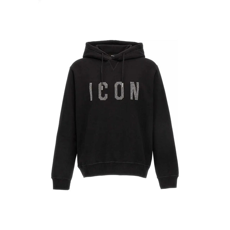 Dsquared Schwarzer Herren-Baumwollhoodie mit weißen Pailletten icon Schriftzug auf der Brust für Freizeitkleidung