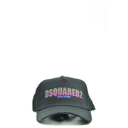 Dsquared2 Herren-Baseballkappe aus schwarzer Baumwolle im Used-Look mit pink-lila Farbverlauf-Logo auf der Vorderseite