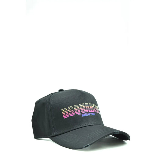 Dsquared2 Herren-Baseballkappe aus schwarzer Baumwolle mit Used-Look und pink-lila Farbverlauf-Logodruck auf der Vorderseite
